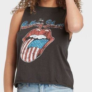 The Rolling Stones American Flag Mouth Logo Graphic Muscle Tee Large Black Red